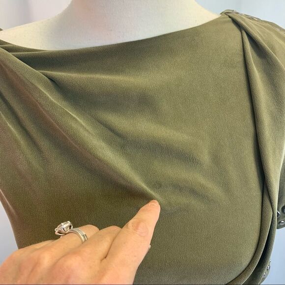 HAUTE Hippie Military green grommets silk dress Sz XS - Picture 14 of 14